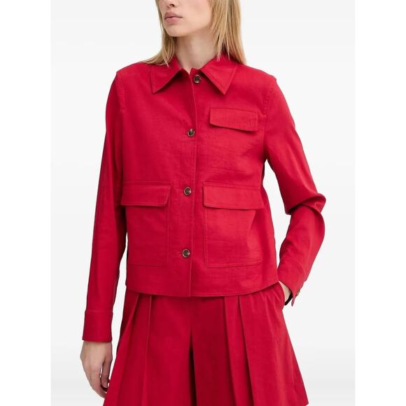 THEORY Women's Casual Linen Blend Long Sleeve Red Jacket - Picture 6 of 15